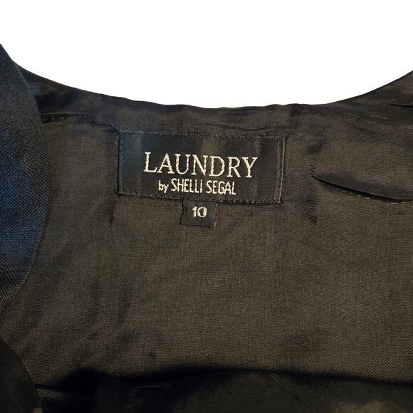 Laundry by Shelli Segal Vintage Linen Dress Size 10 Black Preppy Old Money Chic - Picture 3 of 10